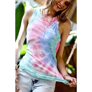 NEW MAZIK tie dye ribbed tank top in multi
